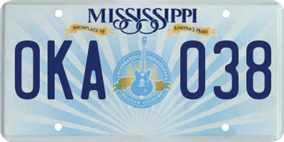 MS license plate OKA038