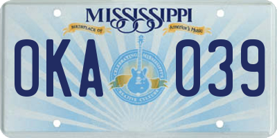 MS license plate OKA039