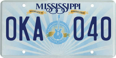 MS license plate OKA040