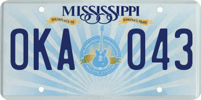 MS license plate OKA043