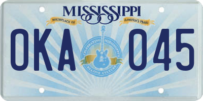 MS license plate OKA045