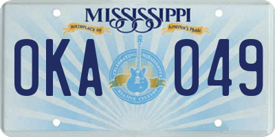 MS license plate OKA049