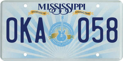 MS license plate OKA058