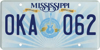MS license plate OKA062
