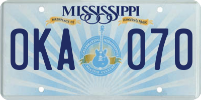 MS license plate OKA070