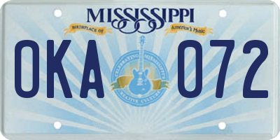 MS license plate OKA072