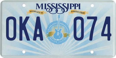 MS license plate OKA074