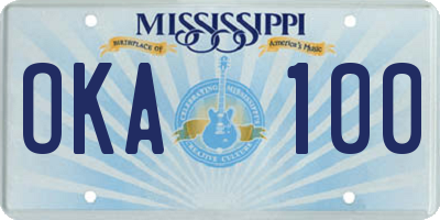 MS license plate OKA100