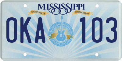 MS license plate OKA103