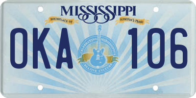 MS license plate OKA106
