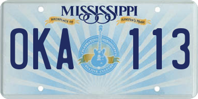 MS license plate OKA113