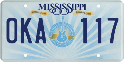 MS license plate OKA117