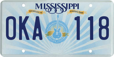 MS license plate OKA118
