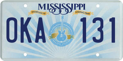 MS license plate OKA131