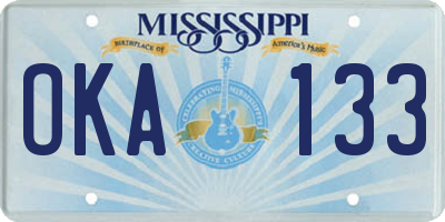 MS license plate OKA133