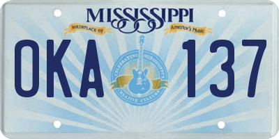 MS license plate OKA137