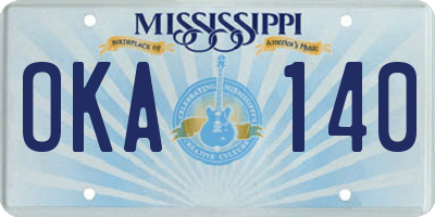 MS license plate OKA140