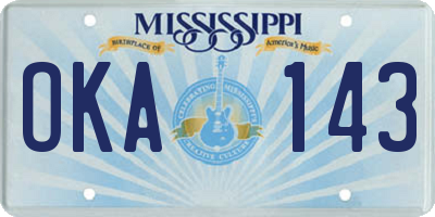 MS license plate OKA143