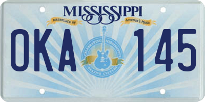 MS license plate OKA145