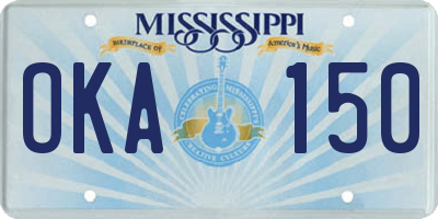 MS license plate OKA150