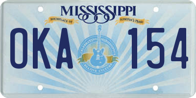 MS license plate OKA154