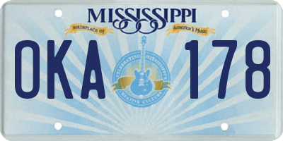 MS license plate OKA178