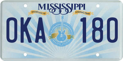 MS license plate OKA180