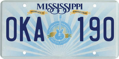 MS license plate OKA190