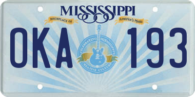 MS license plate OKA193
