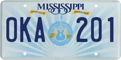 MS license plate OKA201