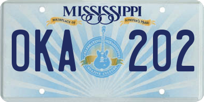 MS license plate OKA202