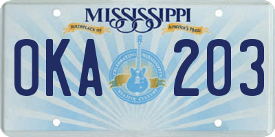MS license plate OKA203