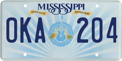 MS license plate OKA204
