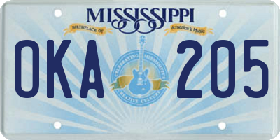 MS license plate OKA205