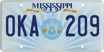 MS license plate OKA209