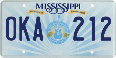 MS license plate OKA212