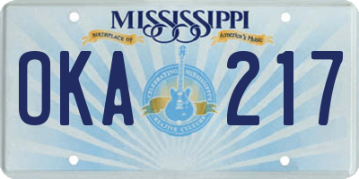 MS license plate OKA217