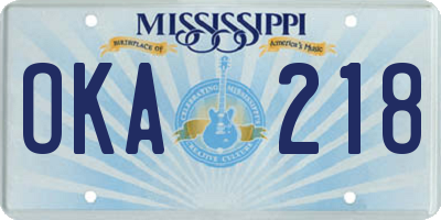 MS license plate OKA218