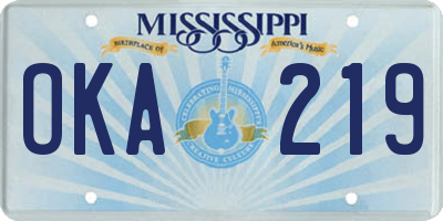 MS license plate OKA219