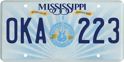 MS license plate OKA223