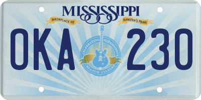 MS license plate OKA230