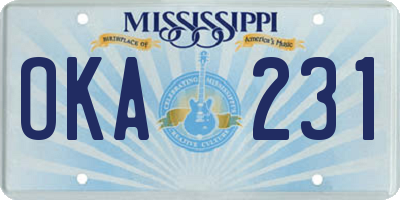 MS license plate OKA231