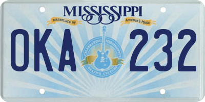 MS license plate OKA232