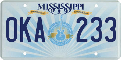 MS license plate OKA233