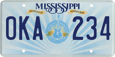 MS license plate OKA234