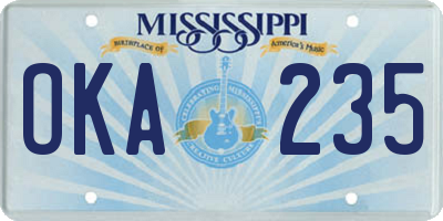 MS license plate OKA235