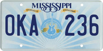 MS license plate OKA236