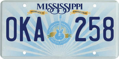 MS license plate OKA258