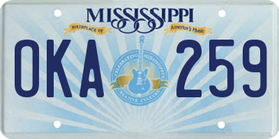 MS license plate OKA259