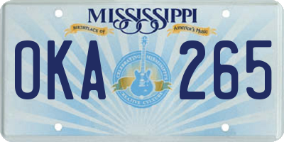 MS license plate OKA265